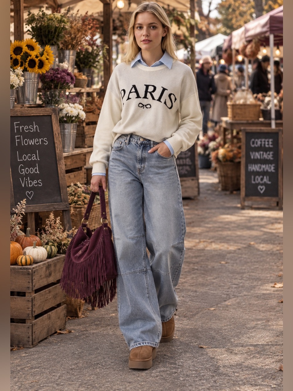 🆕CHIC Gray and White Paris Sweater M